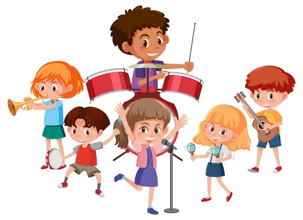 Concept Groupe Musique Pour Enfants Illustration Dessin Animé — Image vectorielle