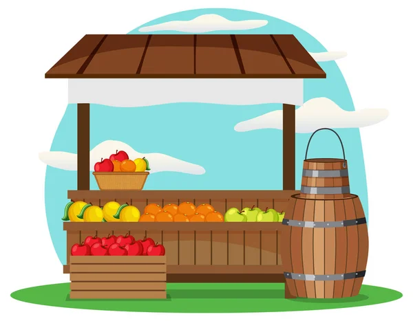 Vlooienmarkt Concept Met Fruit Winkel Illustratie — Stockvector