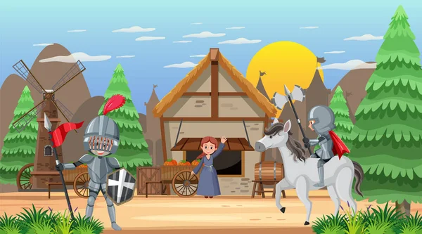 Scena Medievale Del Campo Militare Illustrazione — Vettoriale Stock