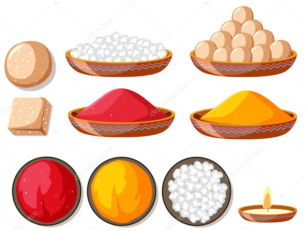 Indian food set on the plates illustration