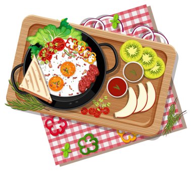 Tahta tepside kahvaltı manzarası.