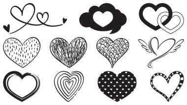 Kara el çizilmiş kalpler çizimi