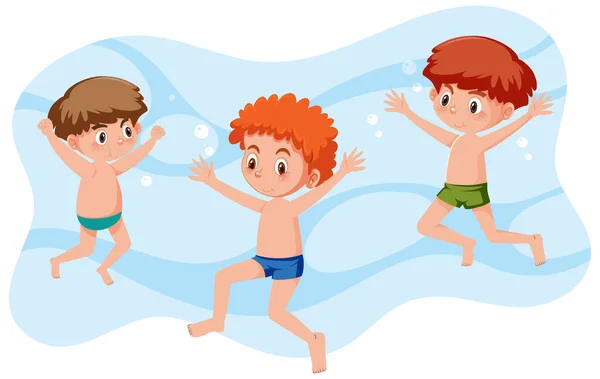 Tres Chicos Con Pantalones Natación Ilustración — Archivo Imágenes Vectoriales