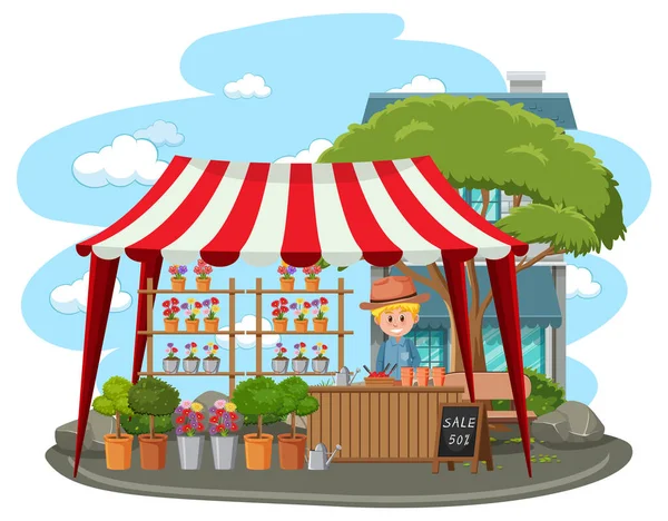 Flea Market Concept Plant Shop Illustration — Stock Vector