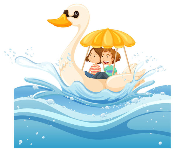 A water splash with duck boat on white background illustration