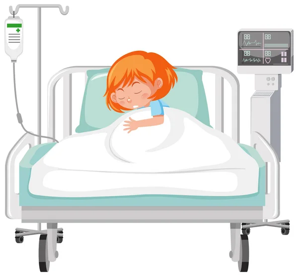 生病的孩子躺在病床上解说 — 图库矢量图片