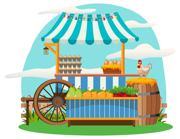 Flea market concept with fruit store illustration