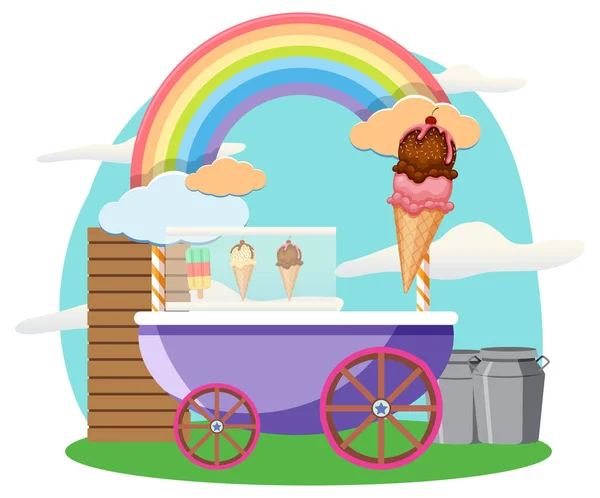 Concepto Carrito Comida Callejera Con Ilustración Carrito Helado — Vector de stock