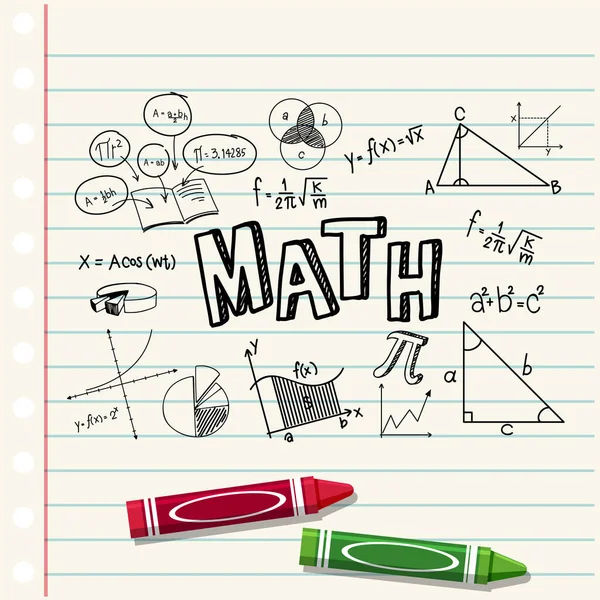 Doodle Math Formule Met Wiskunde Lettertype Notebook Pagina Illustratie — Stockvector