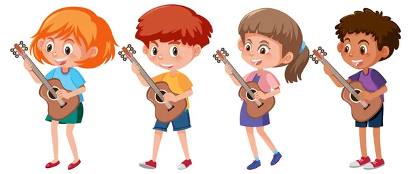 Konsep Band Musik Anak Anak Dalam Ilustrasi Desain Kartun - Stok Vektor