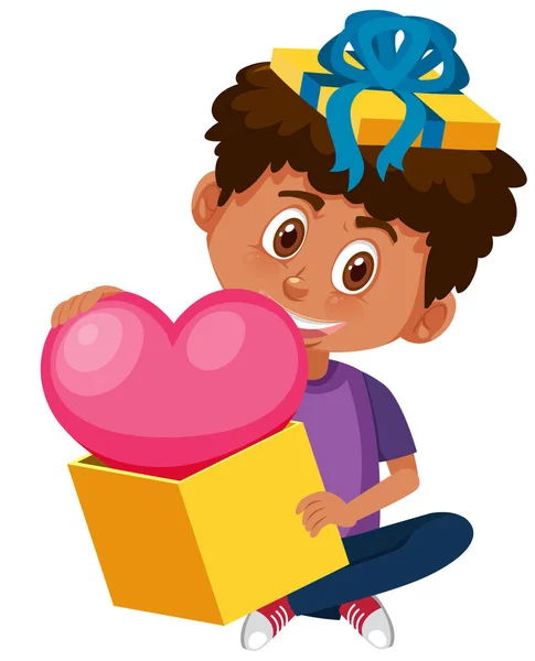一个拿着粉红的心的男孩在漫画风格的插图中 — 图库矢量图片