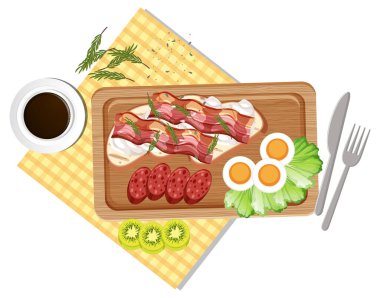 Tahta tepside kahvaltı manzarası