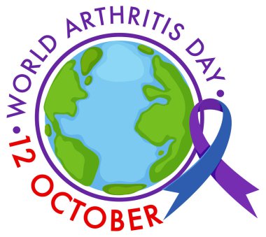 Mor kurdeleli Dünya Artrit Günü afişi ve toprak küresi illüstrasyonu
