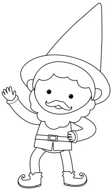 Bahçe cücesi siyah ve beyaz karalama karakteri çizimi