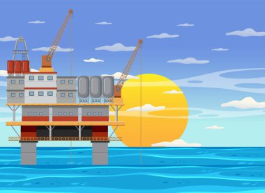 Offshore petrol platformu illüstrasyonlu petrol endüstrisi kavramı
