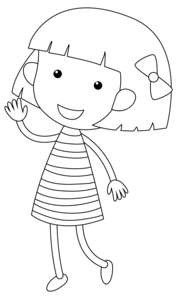 Uma Menina Preto Branco Doodle Personagem Ilustração —  Vetores de Stock