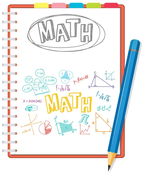 Doodle Math Formula Notebook Page Pencil Illustration — Stock Vector