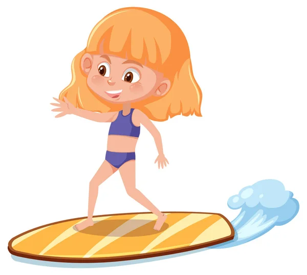 Ein Mädchen Spielt Surfbrett Auf Weißem Hintergrund Illustration — Stockvektor