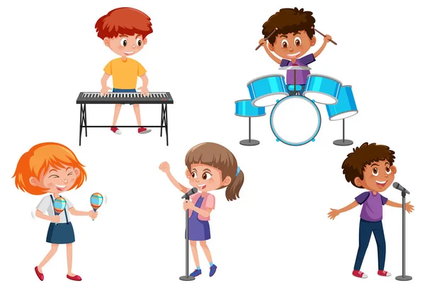 Ensemble Enfants Jouant Différents Instruments Illustration — Image vectorielle