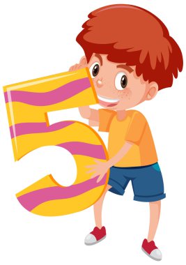 Çizgi film karakterini elinde tutan öğrenci beyaz arkaplan çiziminde izole edilmiş.