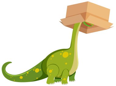 Beyaz arkaplan çiziminde kutunun altında bir dinozor