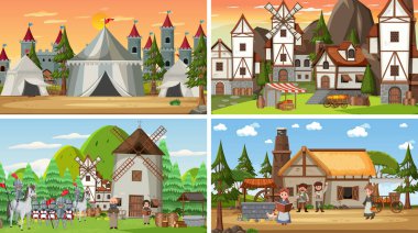 Farklı sahne ortaçağ illüstrasyonları