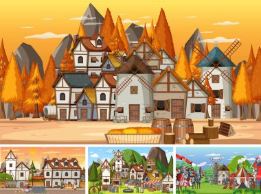 Farklı sahne ortaçağ illüstrasyonları