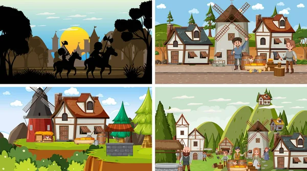 Siluet resimli farklı ortaçağ sahneleri.