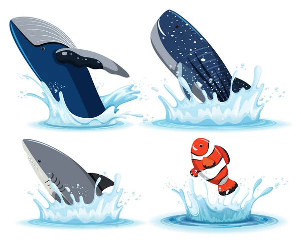 Set Diversi Animali Oceanici Illustrazione — Vettoriale Stock
