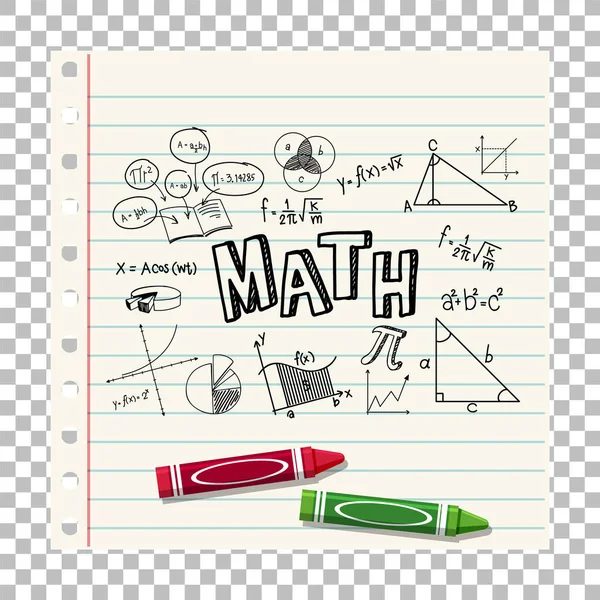 Doodle Math Formula Matematikai Betűtípussal Notebook Oldalon Illustration — Stock Vector