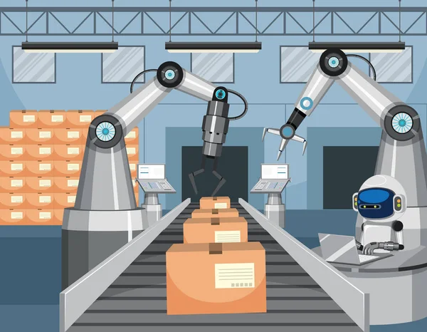 装配线机器人自动化工业概念说明 — 图库矢量图片