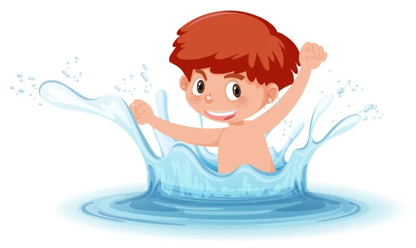 Μια Βουτιά Νερό Διασκεδαστικό Αγόρι Λευκό Φόντο Εικονογράφηση — Διανυσματικό Αρχείο