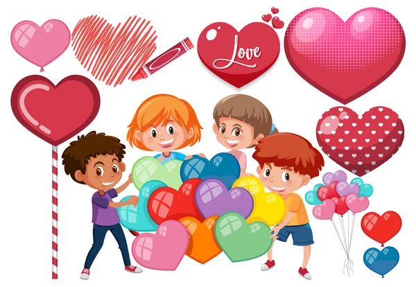 Tema San Valentín Con Muchos Corazones Ilustración Niños — Archivo Imágenes Vectoriales