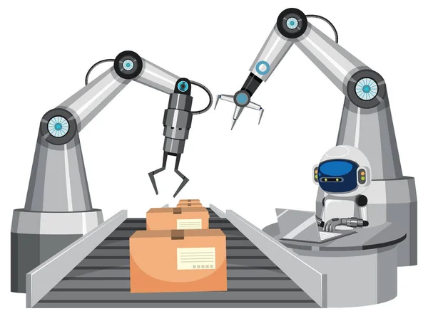Automation Industri Koncept Med Löpande Band Robotar Illustration — Stock vektor