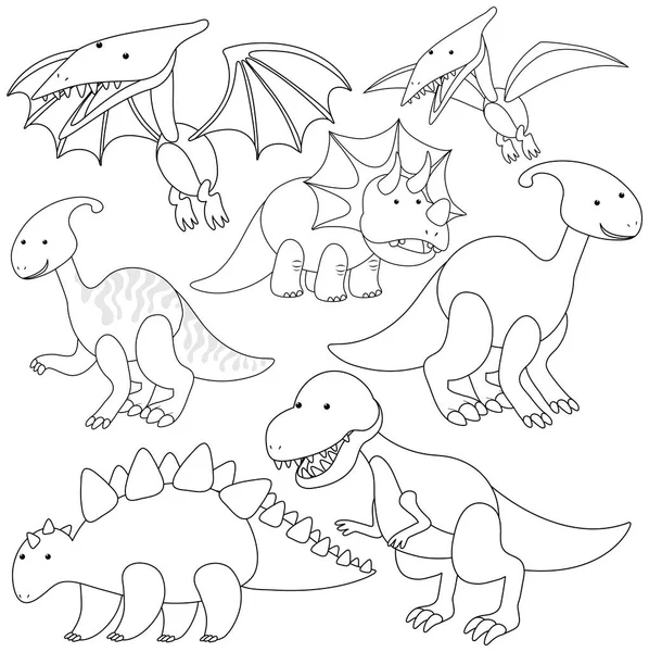 Satu Set Corat Coret Tentang Dinosaurus Pada Ilustrasi Latar Belakang - Stok Vektor