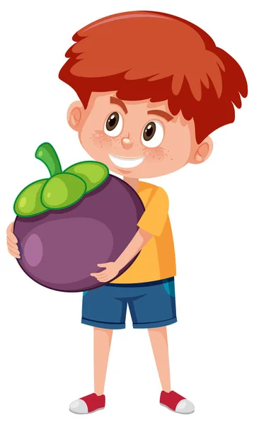 Boy Holding Fruit White Background Illustration — Stock Vector