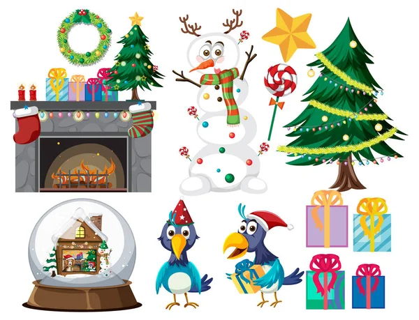 Set Navidad Con Ilustración Árbol Decoraciones — Vector de stock