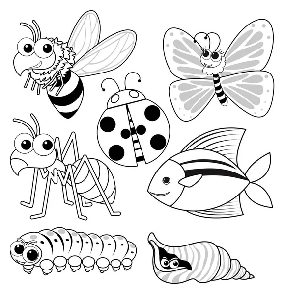 Ensemble Gribouillis Sur Insecte Sur Fond Blanc Illustration — Image vectorielle