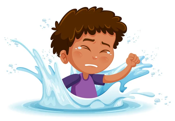 白い背景のイラストに溺れている子供と一緒に水のスプラッシュ — ストックベクタ