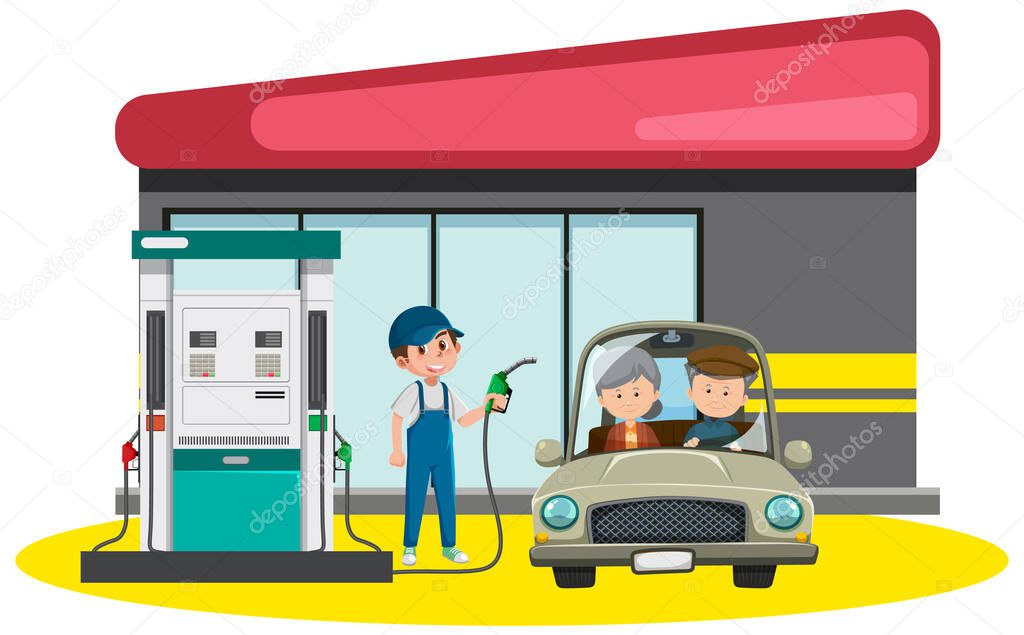 Gas station in cartoon style  illustration