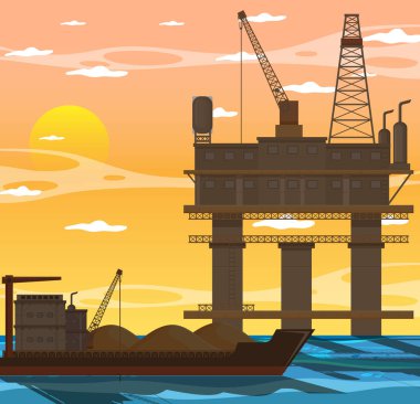 Offshore petrol platformu illüstrasyonlu petrol endüstrisi kavramı