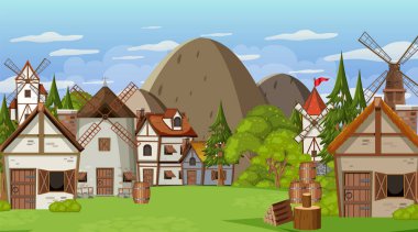 Ortaçağ şehir sahne arkaplan illüstrasyonu