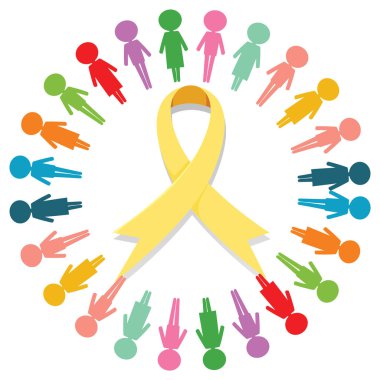 Sarı kurdele resimlerini çevreleyen insan sembolleri