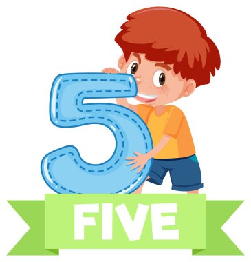 Çizgi film karakterini elinde tutan öğrenci beyaz arkaplan çiziminde izole edilmiş.