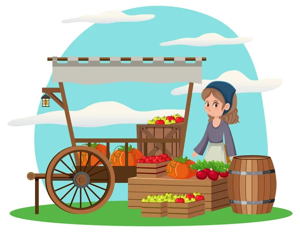 Concepto Mercado Pulgas Con Ilustración Tienda Frutas — Archivo Imágenes Vectoriales