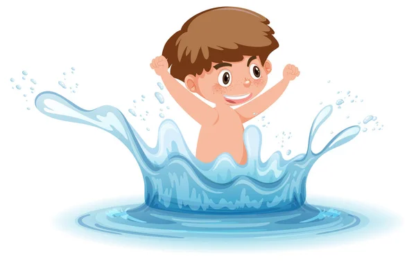 Ein Wasserspritzer Mit Spaß Junge Auf Weißem Hintergrund Illustration — Stockvektor