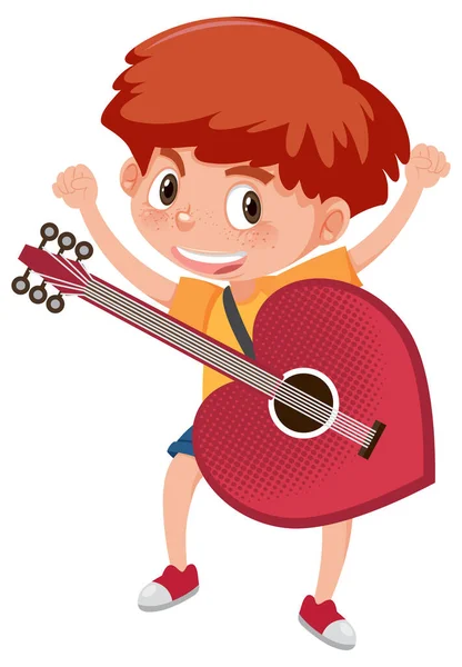 Мальчик Играет Гитаре Красным Сердцем — стоковый вектор