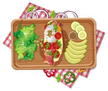 Ahşap tepside bruschetta 'nın en üst görüntüsü