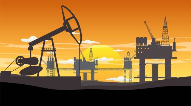 Offshore petrol platformu illüstrasyonlu petrol endüstrisi kavramı