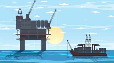 Offshore petrol platformu illüstrasyonlu petrol endüstrisi kavramı